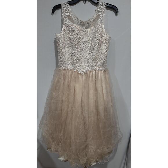 Angels Garment Dress Girls 16 Champagne Beaded Tulle Lace Corset Back - Picture 2 of 6